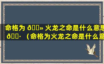 命格为 🌻 火龙之命是什么意思 🕷 （命格为火龙之命是什么意思啊）